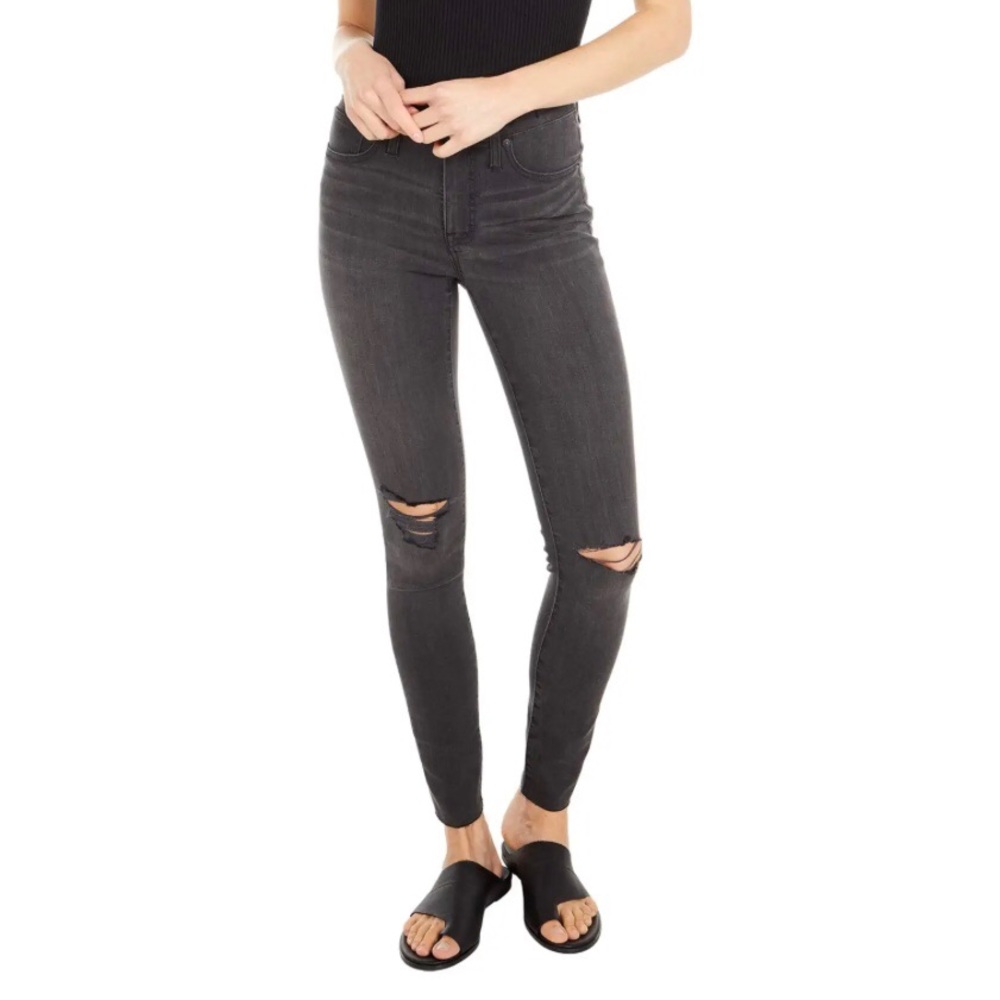Madewell 9'' Mid Rise Black Distressed Skinny Ankle Jeans Size 28 New